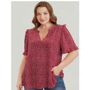 BloomChic Red & White Polka Dot V Neck Ruffle Trim Blouse Plus Size 22/24
